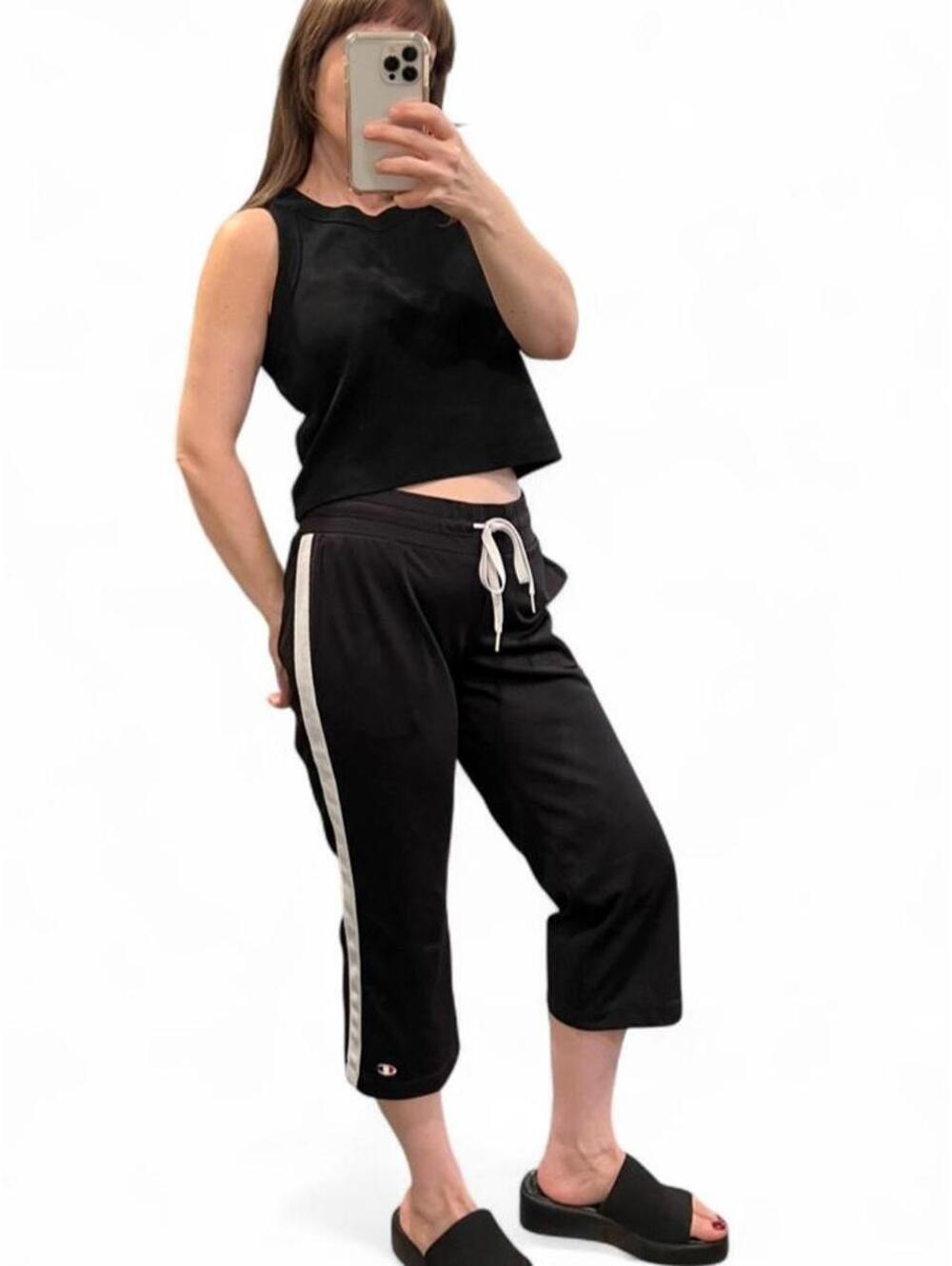 Y2K Black Side Stripe Cropped Track Pants XS